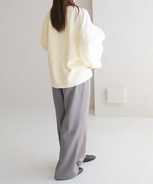 Social GIRL（ソーシャルガール）の「ダンボール オーガンジー ボリューム袖 トップス スウェット トレーナー（スウェット・レディース・アイボリー/ブラック/ベージュ・M）」の15枚目の写真