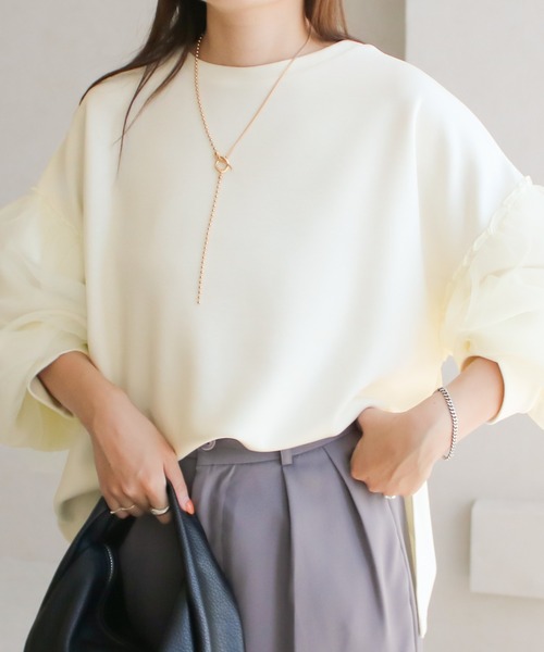 Social GIRL（ソーシャルガール）の「ダンボール オーガンジー ボリューム袖 トップス スウェット トレーナー（スウェット・レディース・アイボリー/ブラック/ベージュ・M）」の17枚目の写真