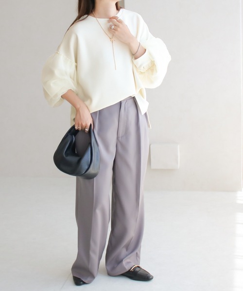 Social GIRL（ソーシャルガール）の「ダンボール オーガンジー ボリューム袖 トップス スウェット トレーナー（スウェット・レディース・アイボリー/ブラック/ベージュ・M）」の13枚目の写真