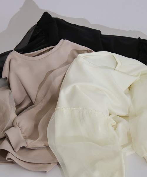 Social GIRL（ソーシャルガール）の「ダンボール オーガンジー ボリューム袖 トップス スウェット トレーナー（スウェット・レディース・アイボリー/ブラック/ベージュ・M）」の19枚目の写真