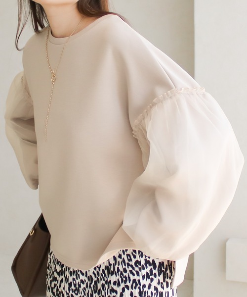 Social GIRL（ソーシャルガール）の「ダンボール オーガンジー ボリューム袖 トップス スウェット トレーナー（スウェット・レディース・アイボリー/ブラック/ベージュ・M）」の10枚目の写真