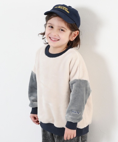 devirock(デビロック)の「袖刺繍 ファーフリース トレーナー(スウェット・キッズ・パープル系5/グリーン系1/グレー系/ダークネイビー・100cm/110cm/120cm/130cm/140cm/150cm/160cm)」の1枚目の写真