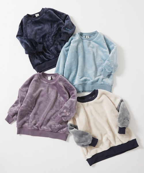 devirock(デビロック)の「袖刺繍 ファーフリース トレーナー(スウェット・キッズ・パープル系5/グリーン系1/グレー系/ダークネイビー・100cm/110cm/120cm/130cm/140cm/150cm/160cm)」の14枚目の写真