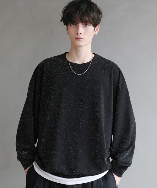 ASTRONOMY（アストロノミー）の「ASTRONOMY/ドルマンスリーブジャガードポンチ/梨地ラメ長袖カットソー（Tシャツ/カットソー・メンズ・ブラック/アイボリー/ブラウン/チャコール/ブラック系・L/M/S）」の3枚目の写真