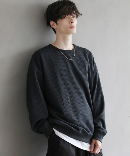 ASTRONOMY（アストロノミー）の「ASTRONOMY/ドルマンスリーブジャガードポンチ/梨地ラメ長袖カットソー（Tシャツ/カットソー・メンズ・ブラック/アイボリー/ブラウン/チャコール/ブラック系・L/M/S）」の4枚目の写真