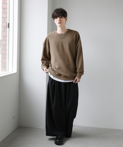 ASTRONOMY（アストロノミー）の「ASTRONOMY/ドルマンスリーブジャガードポンチ/梨地ラメ長袖カットソー（Tシャツ/カットソー・メンズ・ブラック/アイボリー/ブラウン/チャコール/ブラック系・L/M/S）」の15枚目の写真