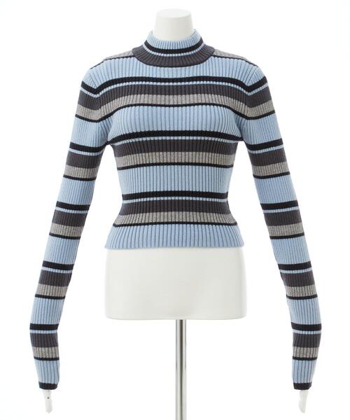 INGNI（イング）の「クロップドハイネックボーダーニット（ニット/セーター・レディース・ブラック/グレー/ブルー・M）」の4枚目の写真