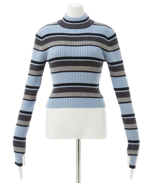 INGNI（イング）の「クロップドハイネックボーダーニット（ニット/セーター・レディース・ブラック/グレー/ブルー・M）」の11枚目の写真