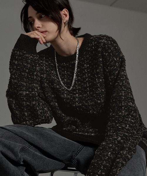 CIYOT(シヨウト)の「【CIYOT】モールミックスツイードライクジャガードニット(ニット/セーター・メンズ・モカ/チャコール/ブラック・M/L)」の2枚目の写真