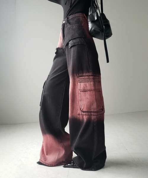 【 ２color ／４size 】ブロッキングバイカラーオーバーダイワイドデニム ／ blocking bicolor overdye wide denim（デニムパンツ）｜me+em select（ミームセレクト）
