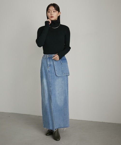 Aunt Marie's(アントマリーズ)の「アシメサロン付きスリットデニムロングスカート(デニムスカート・レディース・ブルー・FREE/S)」の10枚目の写真