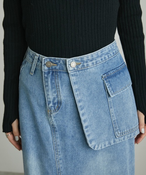 Aunt Marie's(アントマリーズ)の「アシメサロン付きスリットデニムロングスカート(デニムスカート・レディース・ブルー・FREE/S)」の12枚目の写真