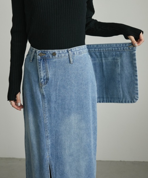 Aunt Marie's(アントマリーズ)の「アシメサロン付きスリットデニムロングスカート(デニムスカート・レディース・ブルー・FREE/S)」の13枚目の写真