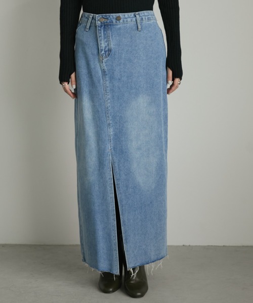 Aunt Marie's(アントマリーズ)の「アシメサロン付きスリットデニムロングスカート(デニムスカート・レディース・ブルー・FREE/S)」の14枚目の写真