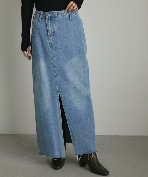 Aunt Marie's(アントマリーズ)の「アシメサロン付きスリットデニムロングスカート(デニムスカート・レディース・ブルー・FREE/S)」の15枚目の写真