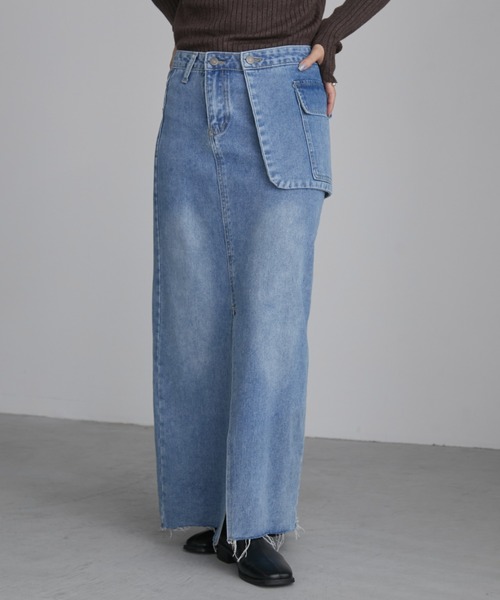 Aunt Marie's(アントマリーズ)の「アシメサロン付きスリットデニムロングスカート(デニムスカート・レディース・ブルー・FREE/S)」の19枚目の写真