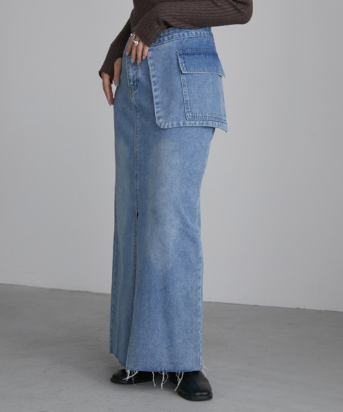 Aunt Marie's(アントマリーズ)の「アシメサロン付きスリットデニムロングスカート(デニムスカート・レディース・ブルー・FREE/S)」の22枚目の写真