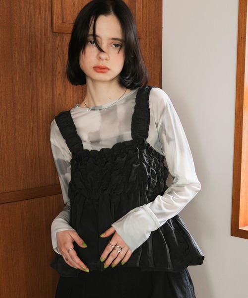 forksy.(フォルクシー)の「【forksy.】水彩アート総柄パワーメッシュプルオーバー(Tシャツ/カットソー・レディース・クリーム/チャコール/ベージュ/ピンク/グレー/ブルー/ブラウン・FREE)」の22枚目の写真