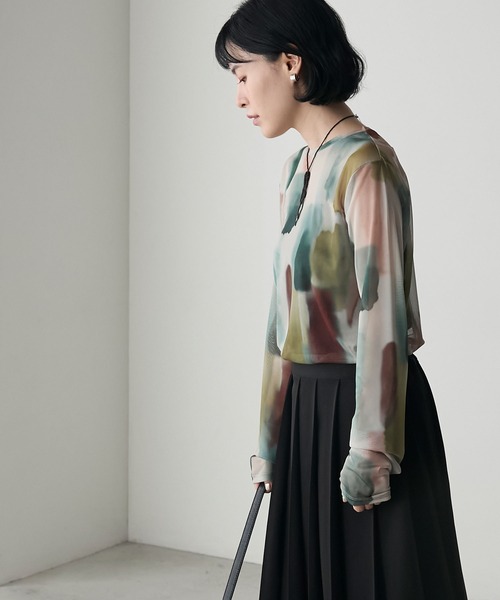 forksy.】水彩アート総柄パワーメッシュプルオーバー forksy
