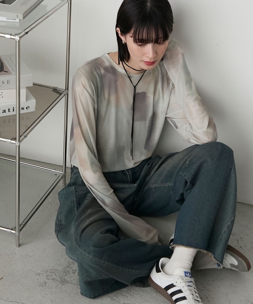 forksy.】水彩アート総柄パワーメッシュプルオーバー forksy