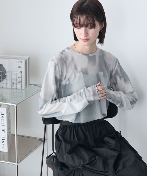 セール】【forksy.】水彩アート総柄パワーメッシュプルオーバー