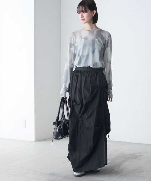 forksy.（フォルクシー）の「【forksy.】水彩アート総柄パワーメッシュプルオーバー（Tシャツ/カットソー・レディース・クリーム/チャコール/ベージュ/ピンク/グレー/ブルー/ブラウン・FREE）」の13枚目の写真