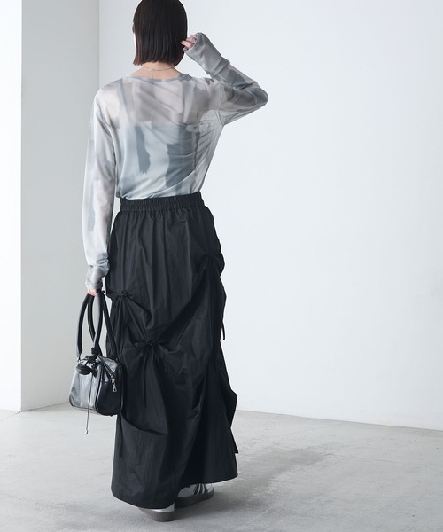 forksy.（フォルクシー）の「【forksy.】水彩アート総柄パワーメッシュプルオーバー（Tシャツ/カットソー・レディース・クリーム/チャコール/ベージュ/ピンク/グレー/ブルー/ブラウン・FREE）」の12枚目の写真