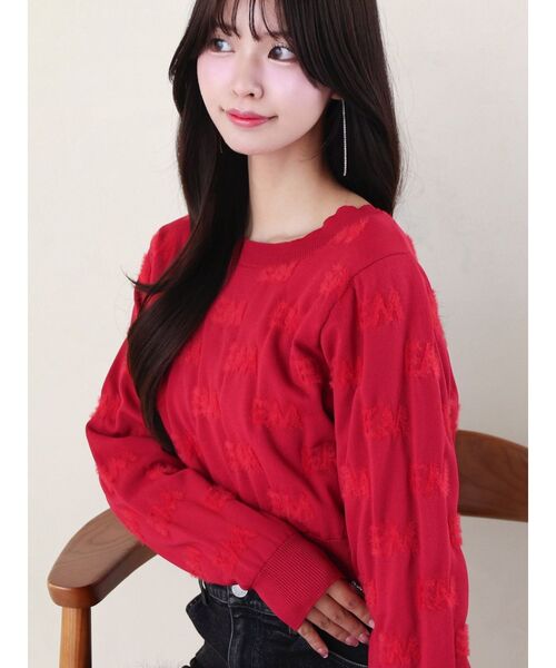 EATME（イートミー）の「ロゴジャガードニット（ニット/セーター・レディース・ブラック/オフホワイト/レッド・FREE）」の5枚目の写真