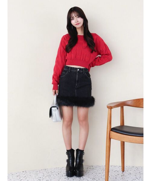 EATME（イートミー）の「ロゴジャガードニット（ニット/セーター・レディース・ブラック/オフホワイト/レッド・FREE）」の7枚目の写真