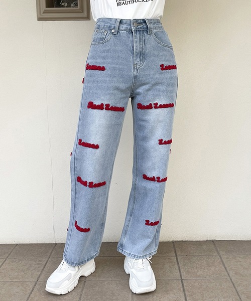 GORGE(ゴージ)の「《ロゴサガラ刺繍×ストレート》レディース デニムパンツ ワイド ハイウエスト 春夏秋冬(デニムパンツ・レディース・ブラック/ブルー・S/M)」の5枚目の写真