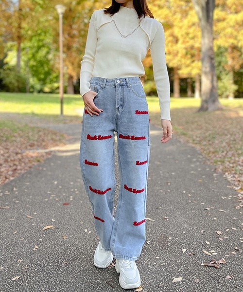 GORGE(ゴージ)の「《ロゴサガラ刺繍×ストレート》レディース デニムパンツ ワイド ハイウエスト 春夏秋冬(デニムパンツ・レディース・ブラック/ブルー・S/M)」の4枚目の写真