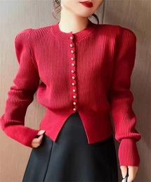 タグ付き⭐️ ざっくり ニット カーディガン ウール100 ボルドー 高級 上品 TAAKK - 