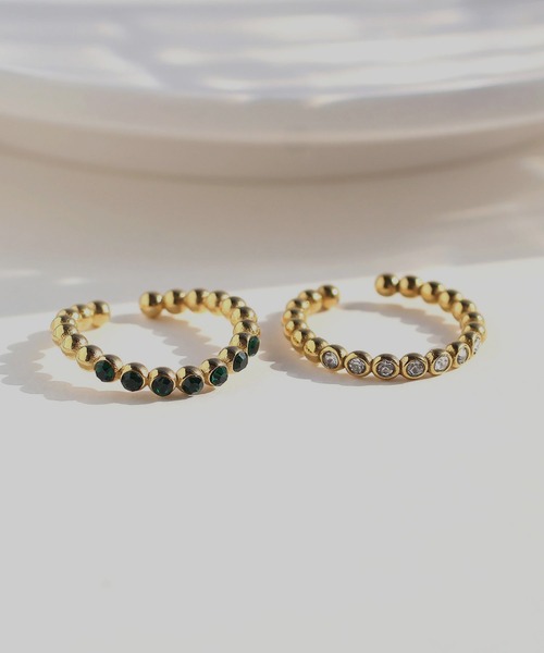 abaskdesign(アバスクデザイン)の「金属アレルギー対応 ドットカラーラインリングカフ(リング・レディース・クリア/グリーン・14号)」の12枚目の写真