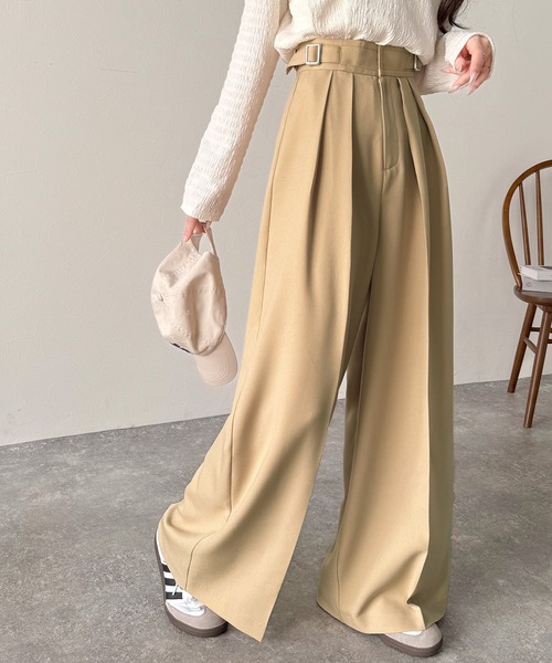 classicalelf（クラシカルエルフ）の「上品なシルエットの優秀パンツ♪サイドベルトハイウエスト2タックワイドパンツ（その他パンツ・レディース・ベージュ/アイボリー/ブラック・X-LARGE/SMALL/MEDIUM/LARGE）」の5枚目の写真