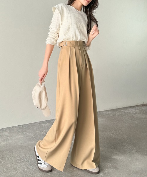 classicalelf（クラシカルエルフ）の「上品なシルエットの優秀パンツ♪サイドベルトハイウエスト2タックワイドパンツ（その他パンツ・レディース・ベージュ/アイボリー/ブラック・X-LARGE/SMALL/MEDIUM/LARGE）」の6枚目の写真