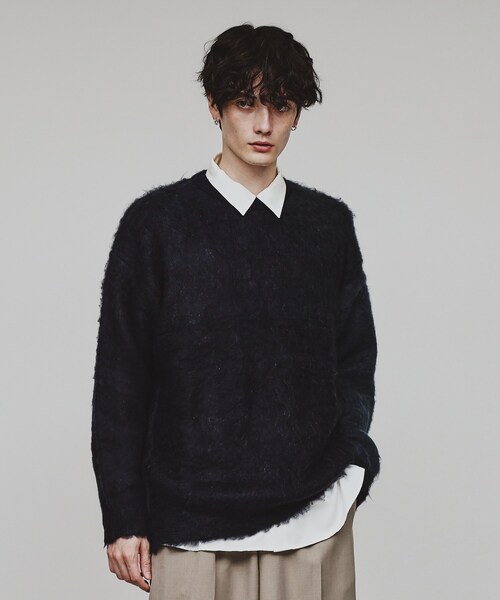 tk.TAKEO KIKUCHI（ティーケータケオキクチ）の「◆シャギーニットプルオーバー（ニット/セーター・メンズ・ブラック/ダークグリーン/オフホワイト/ブラック系/ダークグリーン系/ワイン系1・01/02/03）」の4枚目の写真