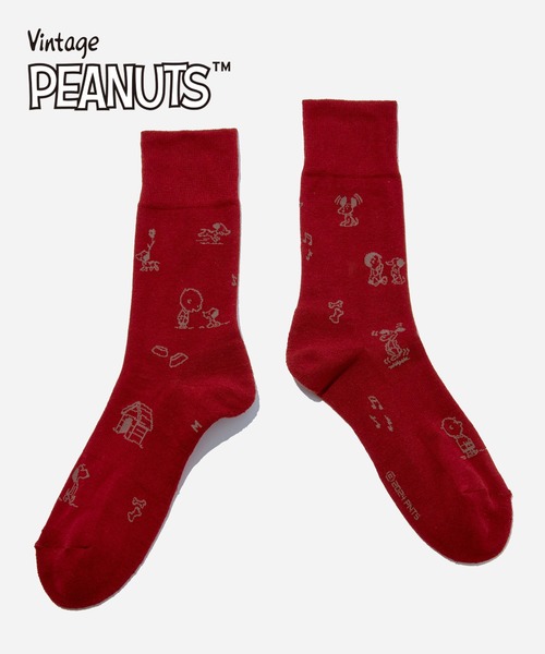 CHICSTOCKS（シックストックス）の「SNOOPY×CHICSTOCKS［1950sスヌーピー］（ソックス/靴下・メンズ・ターメリック/ブラウン/レッド・MEDIUM/LARGE/SMALL）」の3枚目の写真