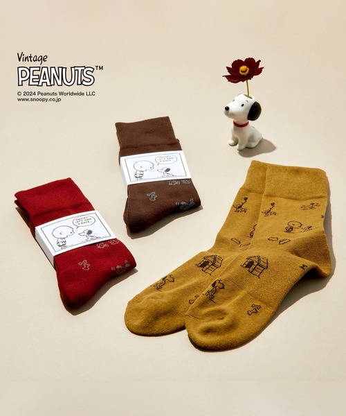 CHICSTOCKS（シックストックス）の「SNOOPY×CHICSTOCKS［1950sスヌーピー］（ソックス/靴下・メンズ・ターメリック/ブラウン/レッド・MEDIUM/LARGE/SMALL）」の5枚目の写真