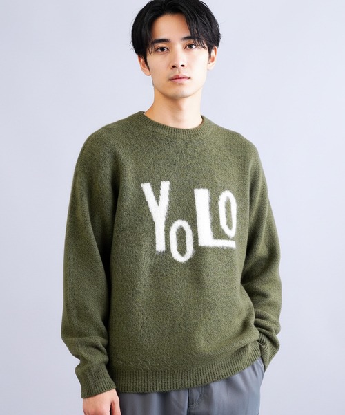jiggys shop(ジギーズショップ)の「モヘヤ調ジャガードロゴクルーネックニットセーター(ニット/セーター・メンズ・グレー/カーキ/ブラック・X-LARGE/LARGE/MEDIUM)」の3枚目の写真