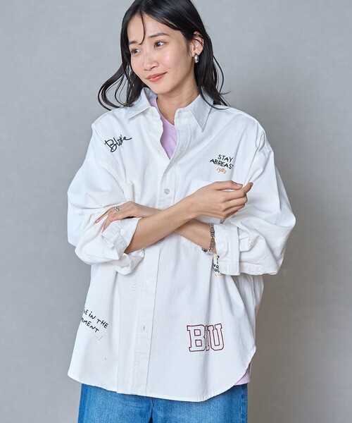 coen(コーエン)の「デニム刺繍オーバーシャツ(シャツ/ブラウス・レディース・コバルトブルー/オフホワイト・M/L)」の10枚目の写真