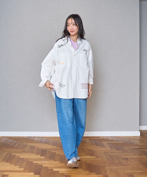 coen(コーエン)の「デニム刺繍オーバーシャツ(シャツ/ブラウス・レディース・コバルトブルー/オフホワイト・M/L)」の12枚目の写真