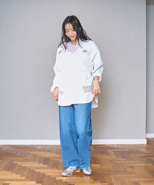 coen(コーエン)の「デニム刺繍オーバーシャツ(シャツ/ブラウス・レディース・コバルトブルー/オフホワイト・M/L)」の14枚目の写真