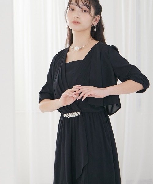 Jolie et Jolie(ジョリーエジョリー)の「2点セット(ウエストビジュー前開きワンピースドレス+ジョーゼットボレロ)(ドレス・レディース・ネイビー/ブラック・5L/4L/3L/LL/L)」の21枚目の写真