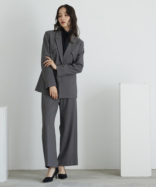 【美品】qualiteカリテ★ストレッチシャンブレージャケット&パンツ★ブラック ブラック□006_L ヴィンテージストレッチ ドレステーラード