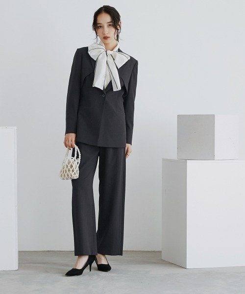 セール】洗える防しわデザインテーラードジャケットプリーツパンツ