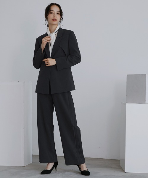 洗える防しわデザインテーラードジャケットプリーツパンツ