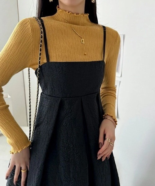 ECLIN（エクラン）の「ふくれジャガードキャミワンピース（ワンピース・レディース・モカ/ネイビー/ブラック・M/L/XL）」の2枚目の写真