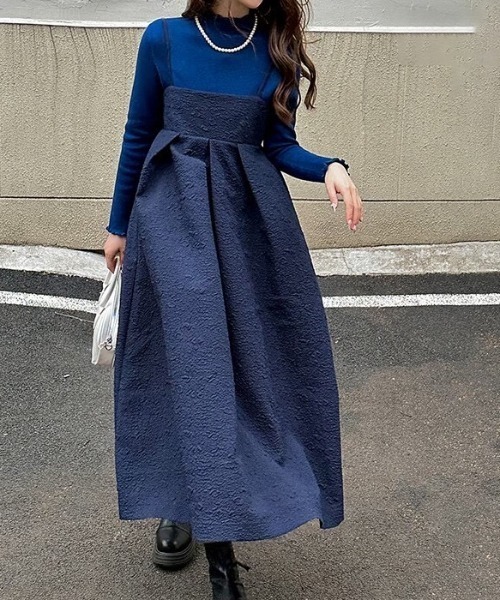 ECLIN（エクラン）の「ふくれジャガードキャミワンピース（ワンピース・レディース・モカ/ネイビー/ブラック・M/L/XL）」の8枚目の写真