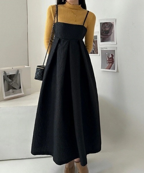 ECLIN（エクラン）の「ふくれジャガードキャミワンピース（ワンピース・レディース・モカ/ネイビー/ブラック・M/L/XL）」の5枚目の写真