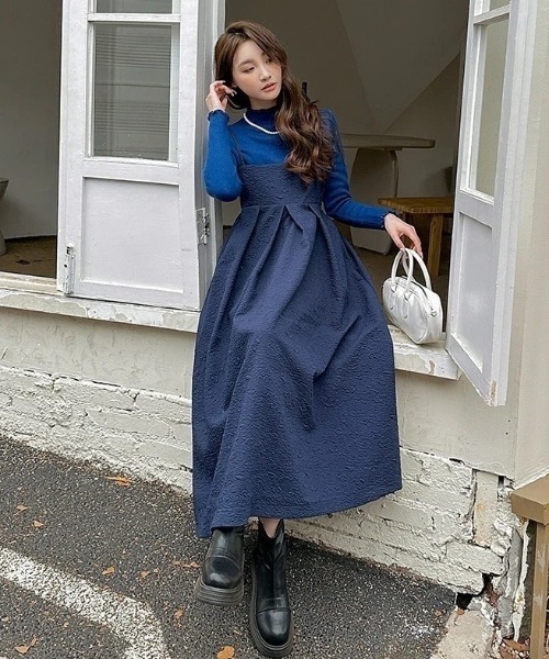 ECLIN（エクラン）の「ふくれジャガードキャミワンピース（ワンピース・レディース・モカ/ネイビー/ブラック・M/L/XL）」の9枚目の写真